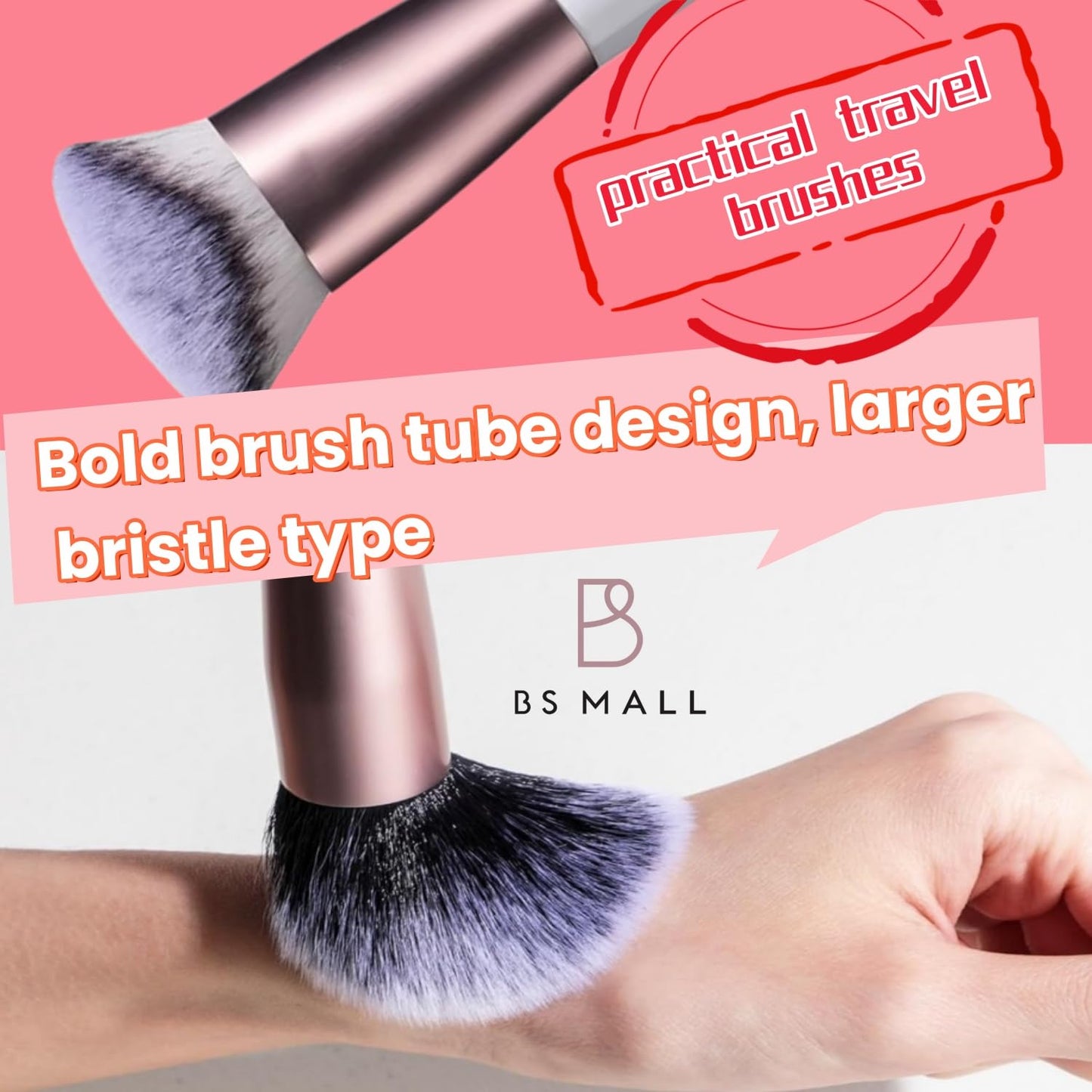 BS-MALL Travel Makeup Brushes Premium Synthetic Foundation Powder Concealers Eye Shadows 5 PCS with Storage Bag