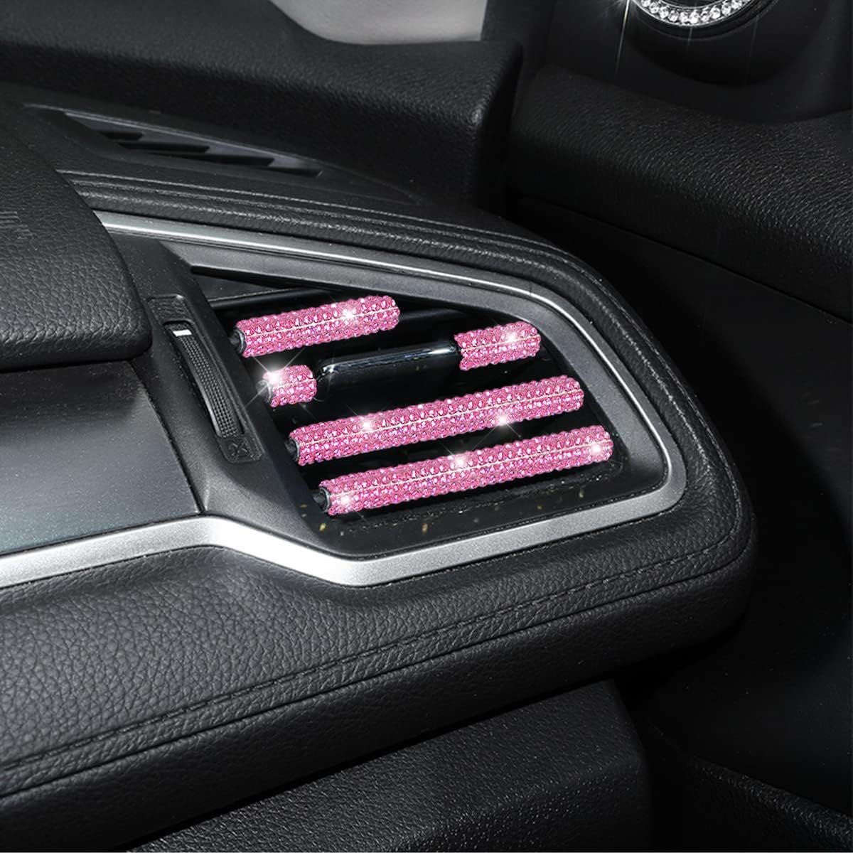 AUKEPO 10 PCS Most Car Air Vent Outlet Trim,Bling, Rhinestone Air Conditioner Decoration Strip, Universal Bendable,Interior Accessories (Pink)