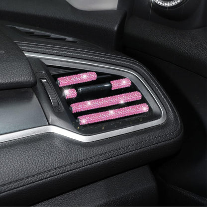 AUKEPO 10 PCS Most Car Air Vent Outlet Trim,Bling, Rhinestone Air Conditioner Decoration Strip, Universal Bendable,Interior Accessories (Pink)