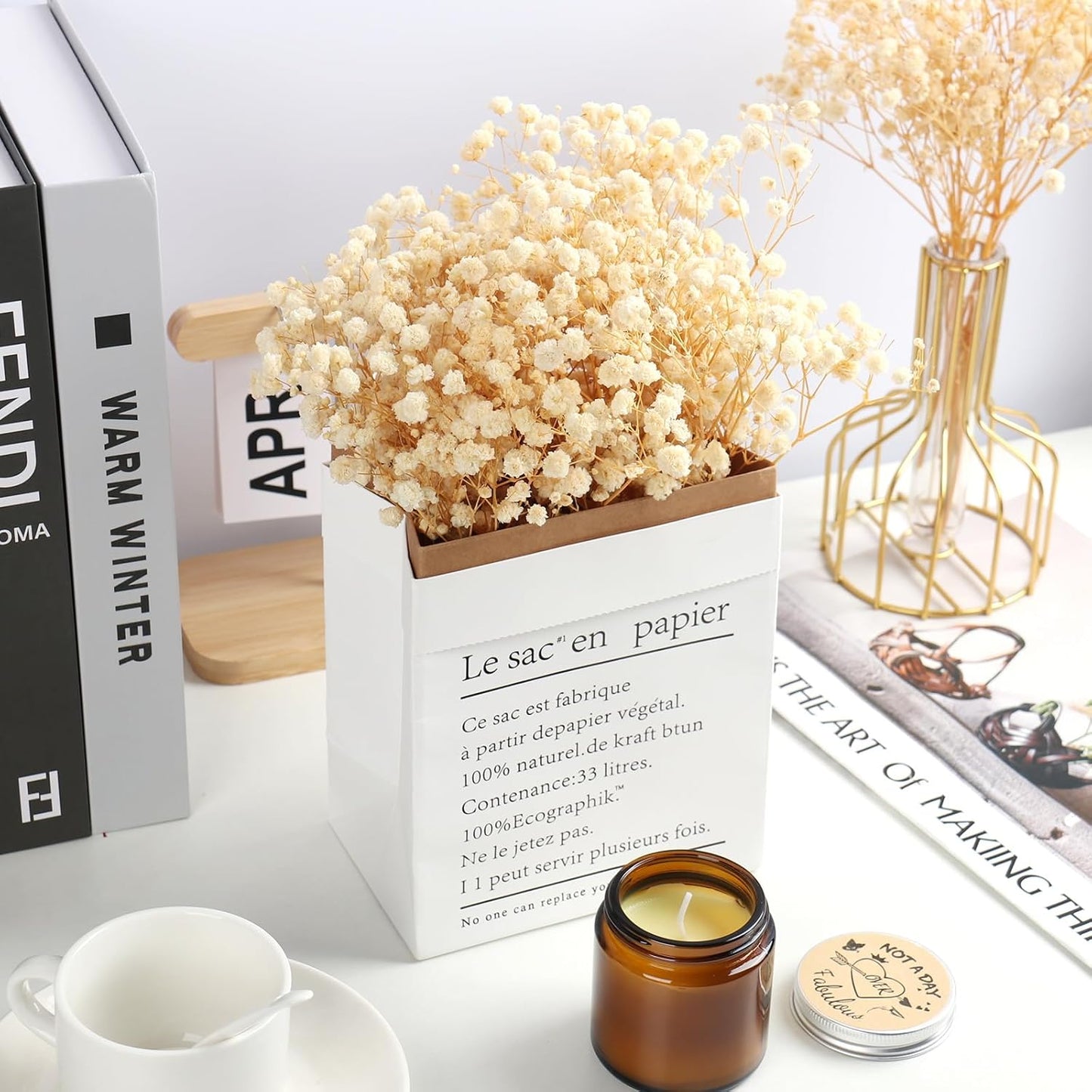 MIHUAGE Dried Baby’s Breath Flowers,17.5" 120g 3000 Ivory100% Natural Beige White Bundles with stem Gypsophila for Home Decorations Wedding DIY Arrangements Table Vase Decor.