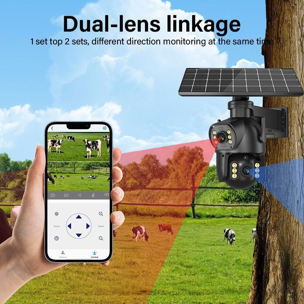 4G LTE Cellular Security Camera Dual Lens 360Â°PTZ 4K/8MP Solar Camera Outdoor Wireless Cameras for Home Security with 4G SIM Card (8MP with 64G Card)