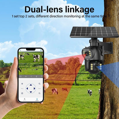 4G LTE Cellular Security Camera Dual Lens 360Â°PTZ 4K/8MP Solar Camera Outdoor Wireless Cameras for Home Security with 4G SIM Card (8MP with 64G Card)