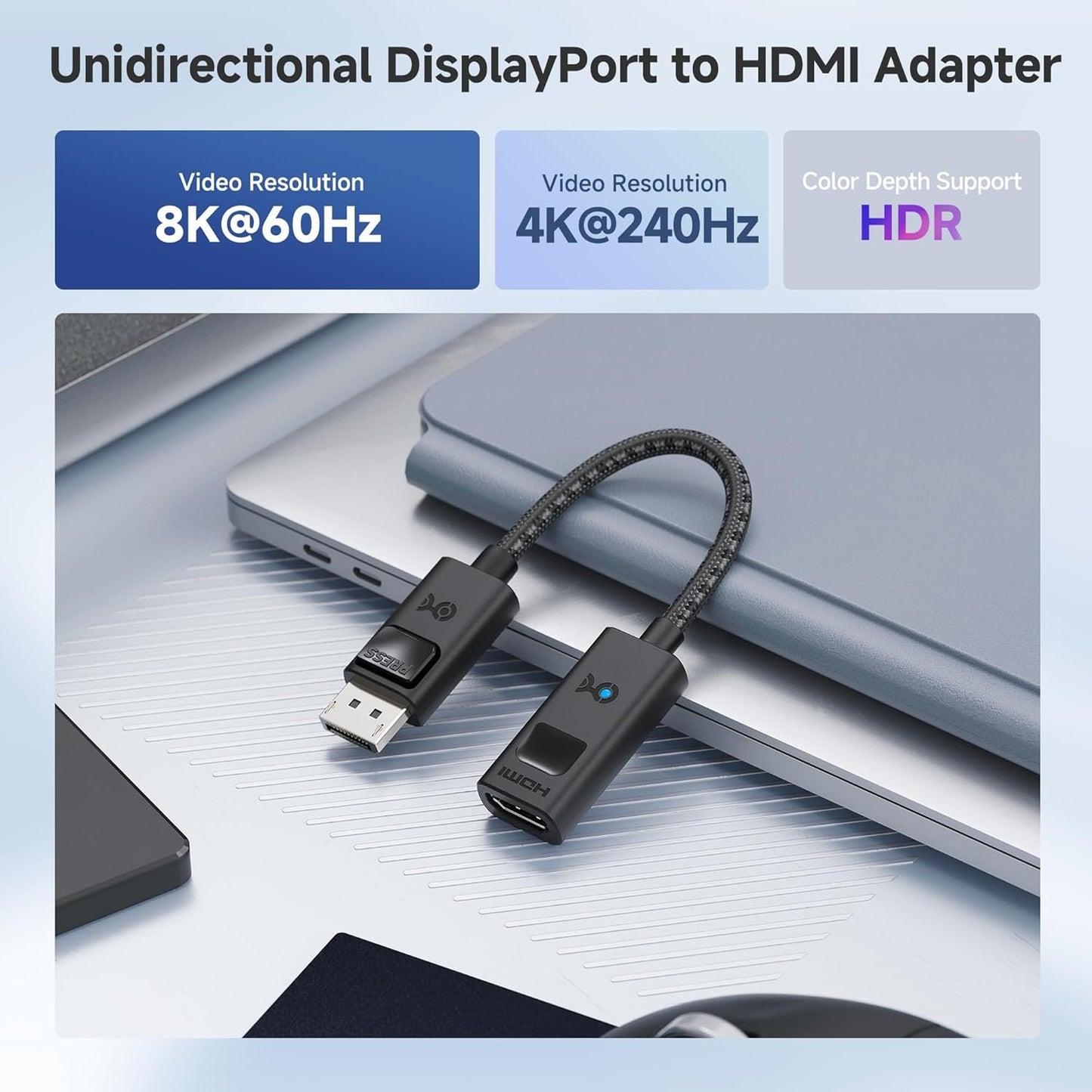 Cable Matters 8K DisplayPort 1.4 to HDMI 2.1 Adapter with 4K 120Hz or 8K 60Hz, Unidirectional DisplayPort to HDMI 2.1 Cable Adapter in Black, Support for RTX 3080/3090, RX 6800/6900 and More