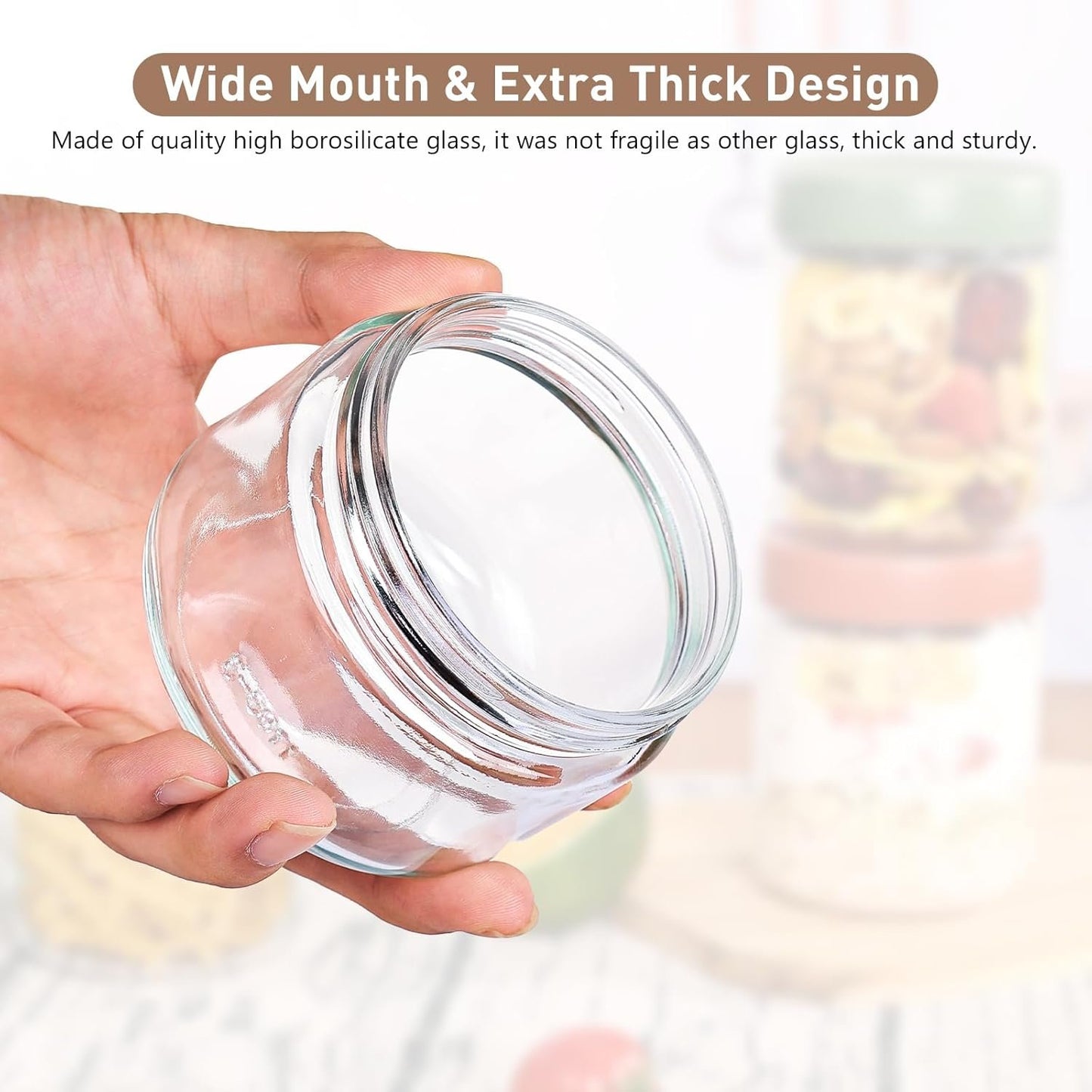 Feshory 6 Pack Overnight Oats Container Jar with Screw Lid - Wide Mouth & Airtight Glass Food Storage Jar, Wide Mouth Glass Meal Prep Containers for Food, Salad, Spice, Snacks, Dressing Sauce