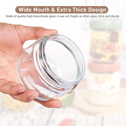 Feshory 6 Pack Overnight Oats Container Jar with Screw Lid - Wide Mouth & Airtight Glass Food Storage Jar, Wide Mouth Glass Meal Prep Containers for Food, Salad, Spice, Snacks, Dressing Sauce