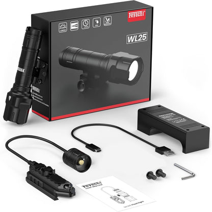 Feyachi 1200 Lumen Tactical Flashlight Matte Black LED Weapon Light with Pressure Switch, 3 Modes - High/Low/Strobe, Fixed Picatinny Flashlight Mount Black