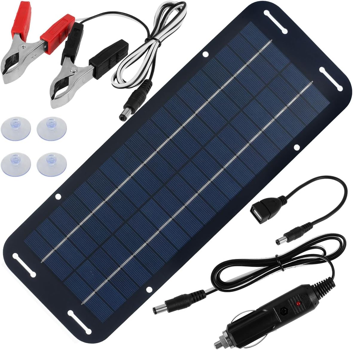 Fxvhojq Solar Trickle Charger, Waterproof 30W12V Solar Panel Kit, Portable Solar Powered Charger Kit with 4 Suction Cups, High-Efficiency Car Battery Charger for Car RV Boat Motorcycle 13.7 * 4.9inch