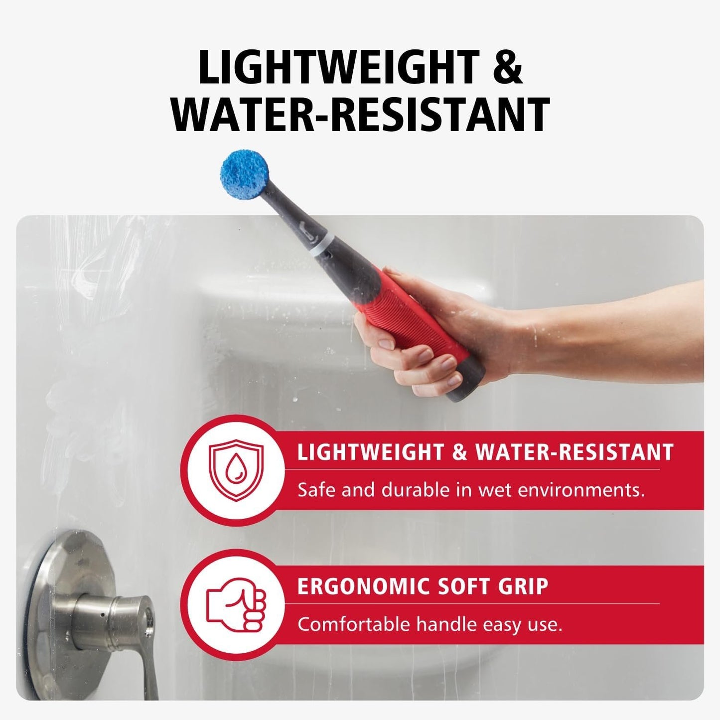 Rubbermaid Reveal Cordless Battery Power Scrubber Home Kit, 18 Pieces, Red, Multi-Purpose Scrub Brush Cleaner for Grout/Tile/Bathroom/Shower/Bathtub, Water Resistant, Lightweight, Ergonomic Grip