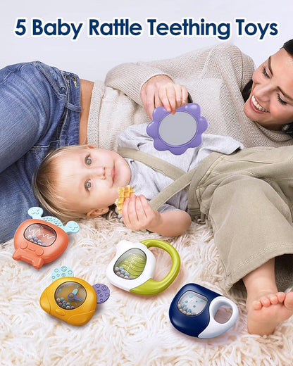 Veraste Baby Play Mat Baby Gym,Funny Play Piano Tummy Time Baby Activity Mat with 5 Infant Sensory Baby Toys, Music and Lights Boy & Girl Gifts for Newborn Baby 0 to 3 6 9 12 Months（New Blue）