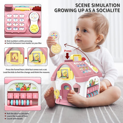 Montessori Toys for 1+ Year Old Girl - Toddler Toys Age 1-2, 8-in-1 Toys with Sound/Lights/Music/Clock/Telephone/Car, Smart Learning Home