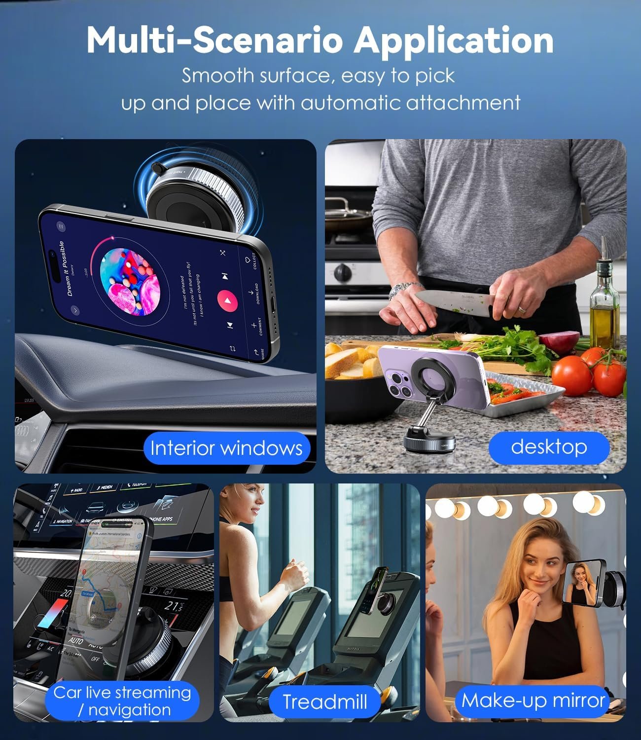 CloudValley Vacuum Magnetic Suction Car Phone Holder for MagSafe, [360° Rotation] Magnetic Phone Holder Car, Suction Cup Phone Mount for Car/Travel/Desktop, Fits iPhone 16 15 14 Android, Black