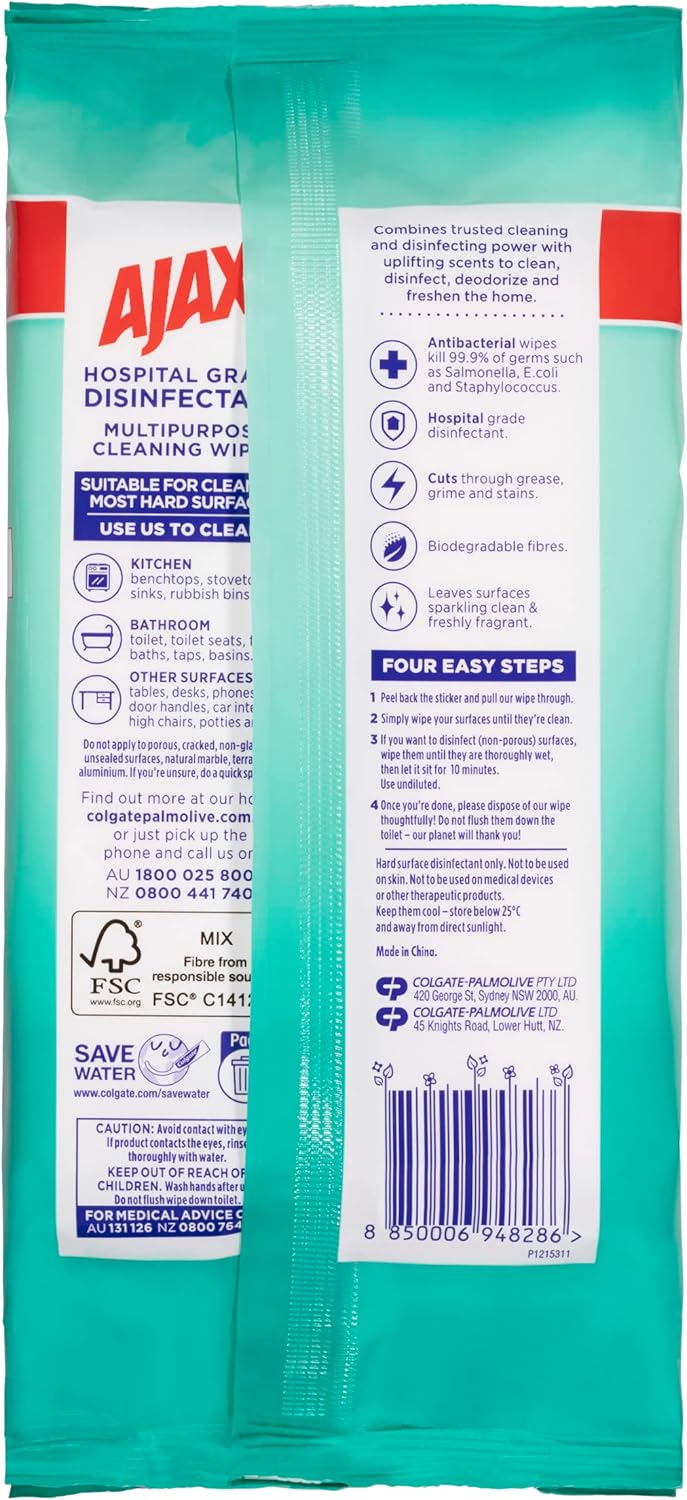Ajax Hospital Grade Disinfectant Multipurpose Cleaner Wipes Sparkling Citrus & Pineapple 110 Pack