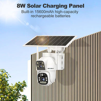 GENBOLT Solar WiFi Security Camera Outdoor Wireless, 8W 15600mAh Battery Powered Home Surveillance Camera CCTV with Dual View, Dual Lens Spotlight IP Camera with Color Night, PIR Detection