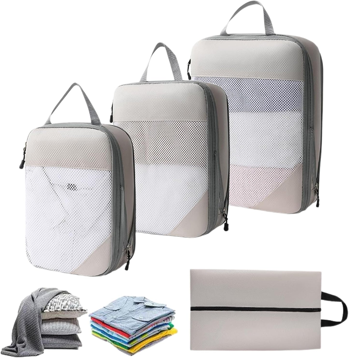 Compression Packing Cubes For Travel - 4-Piece Lightweight Luggage Organizer Set | Space-Saving Suitcase Cubess For Clothes, Ideal Travell Accessories For Packing Efficiency And Organization
