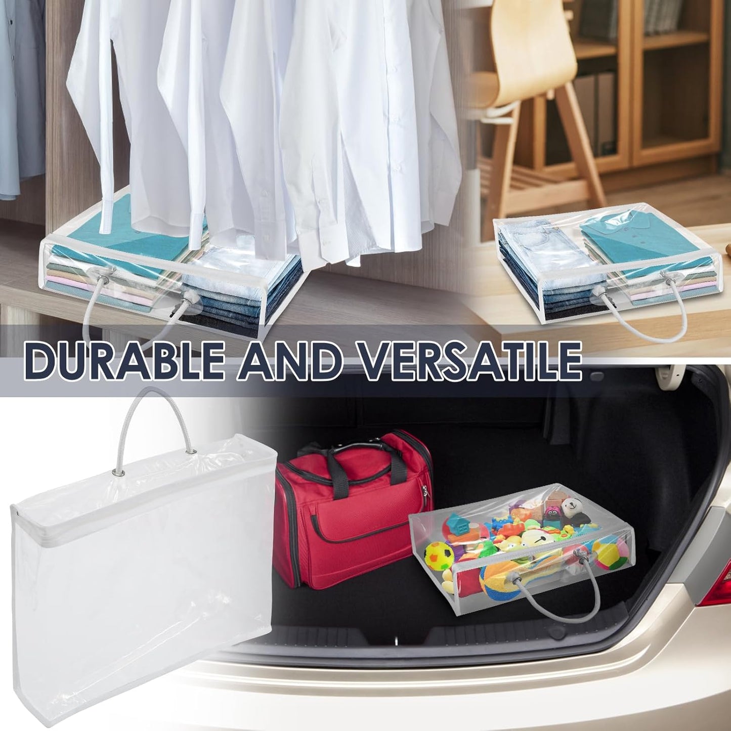 Abizarch 6 Pack Large Clear Clothes Storage Bag,Travel Packing Cube, Zippered Storage Bags,PVC See Through Moving Bag with Handle for Blankets Bed Sheet Clothes 15.7x11.8x3.9 Inch