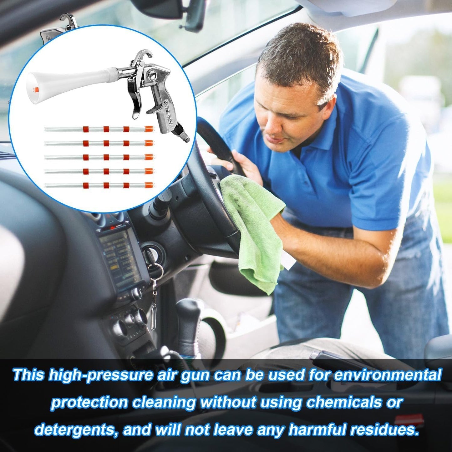 Air Compressor for Car Detailing Detailing Tool, with 5 Hoses, High Pressure Air Gun Dry Cleaning Tool Kit, Air Gun, Car Clean Gun, Cleaning Gun, for Car Dry Cleaning