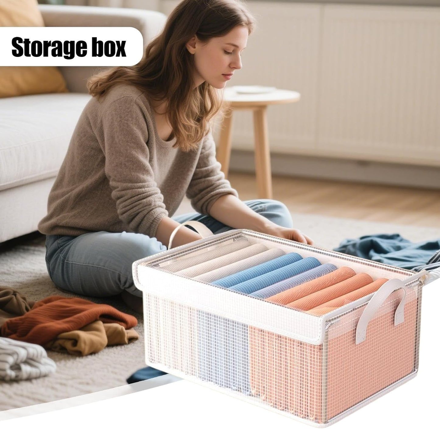 Generico Blanket Organizer, Clear Clothes Storage Organizer, Transparent Stackable Box, Ideal for Laundry Closet, Bedroom and Moving House, 11.81x9.45x6.69 inches