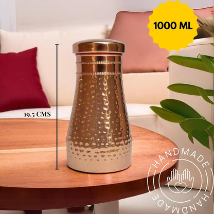 Pure Copper Water Drinking Bottle with Sipper - Copper Hammered Ayurvedic Vessel For Drinking - Drink More Water, Reduce Sugar Intake - Ayurveda Health Benefits - 34 Oz (Loose Lid)