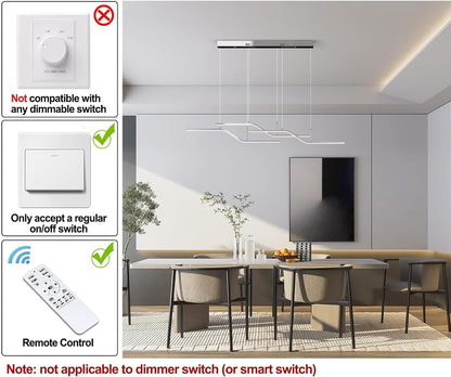 Siittoo Modern LED Pendant Light Fixture, 52'' Upgrade Dimmable Modern LED Chandelier Light Fixture, 45W Z-Shape Kitchen Island Light Fixture Hanging Pendant Light for Dining Living Room (Chrome)