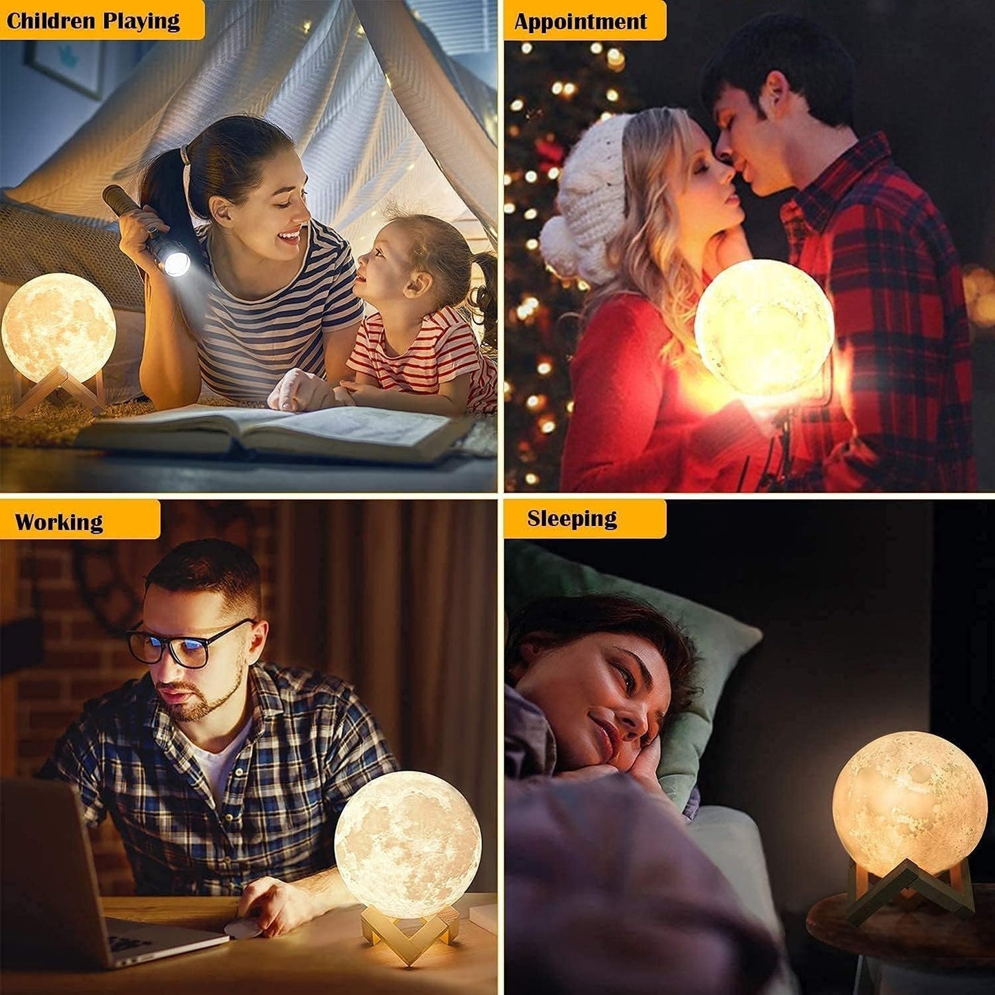 CPLA Moon Lamp Upgrade 128 Colors, 5.9inch/ 15cm 3D Night Light Wooden Stand & Remote/Touch Control and USB Rechargeable, Gifts for Women Girls Boys Girlfriend Birthday