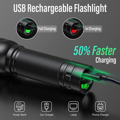 Rechargeable Flashlight, KOOPER Tactical Flashlight High Lumens, Super Bright LED Flashlight with Adjustable Brightness & 3 Modes, Waterproof Flashlight for Camping Hiking Emergency (2 Pack)