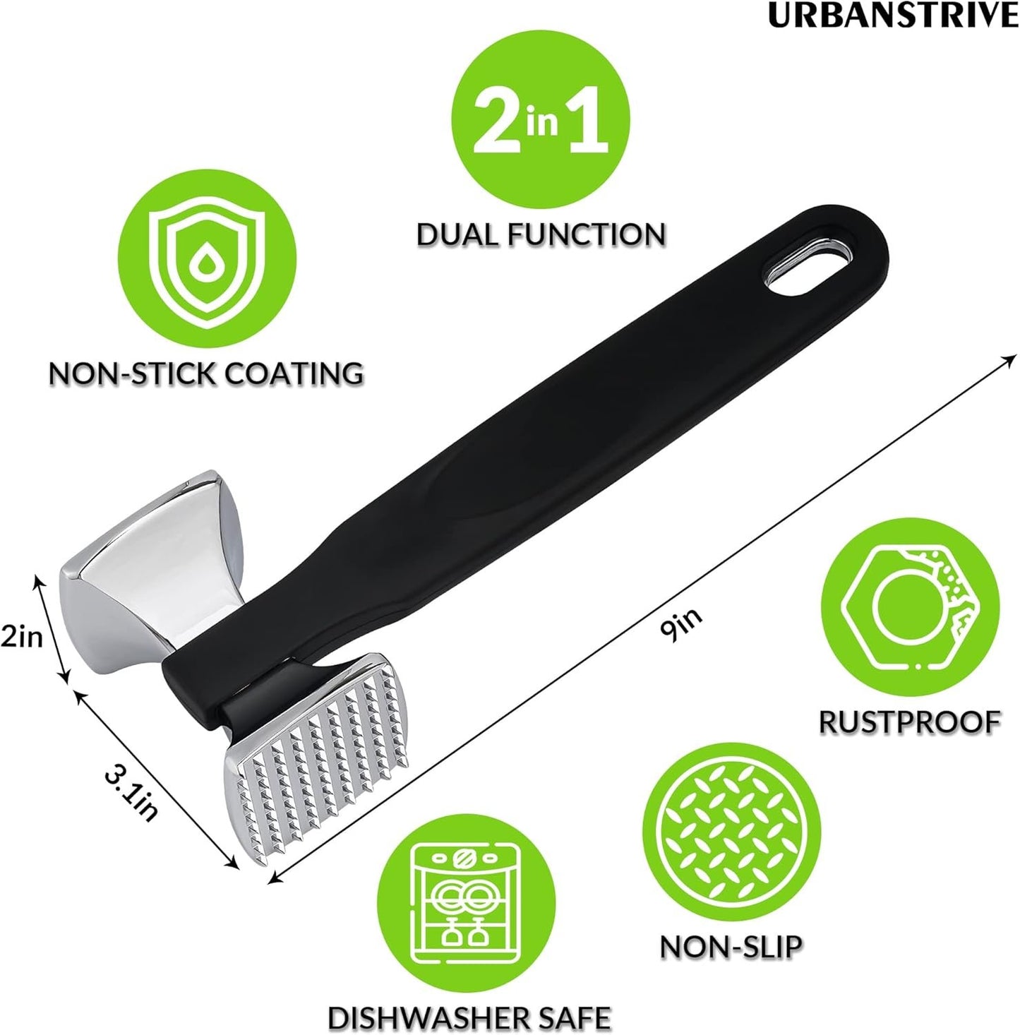 Urbanstrive Premium Heavy Duty Meat Tenderizer Hammer, Stainless Steel Meat Mallet Tenderizer, Dual-Sided Meat Hammer Tenderizer, Meat Pounder Kitchen Mallet for Beef, Chicken Pounder, Black