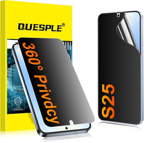 QUESPLE 2 Pack for Samsung Galaxy S25 Matte Privacy Screen Protector [Not Glass], 360° Anti-Spy, Anti-Scratch, Anti-Glare, Support Fingerprint Unlock