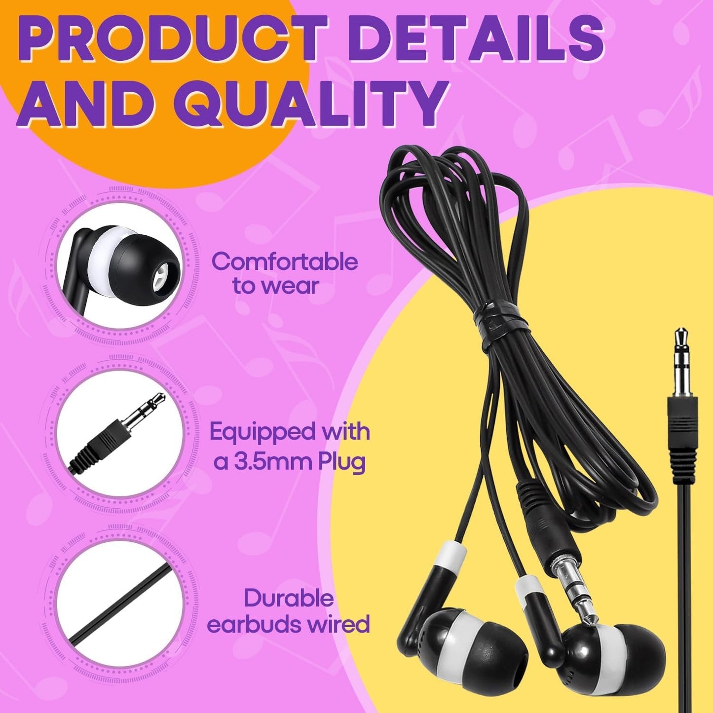 Kids Earbuds Bulk 10 Pack for School Classroom Children Student Boys Girls Toddler Teen and Adult(HTC101 Mixed Colors)