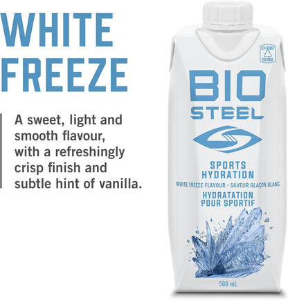 BioSteel Sports Drink, Sugar-Free with Essential Electrolytes, White Freeze, 500ml, 12-Pack