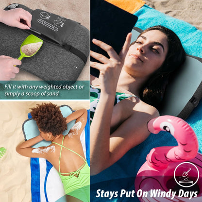 TREKOLOGY Inflatable Beach Pillow with Removable Washable Cover, Sand Bag Anchor & Adjustable Strap – Lightweight, Compact Travel Pillow for Beach, Pool, Hiking, and Outdoor Adventures