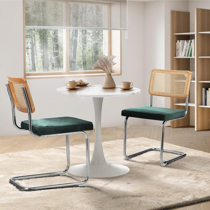 Oikiture 60cm Round Dining Table with 3PCS Dining Chairs Velvet White&Green