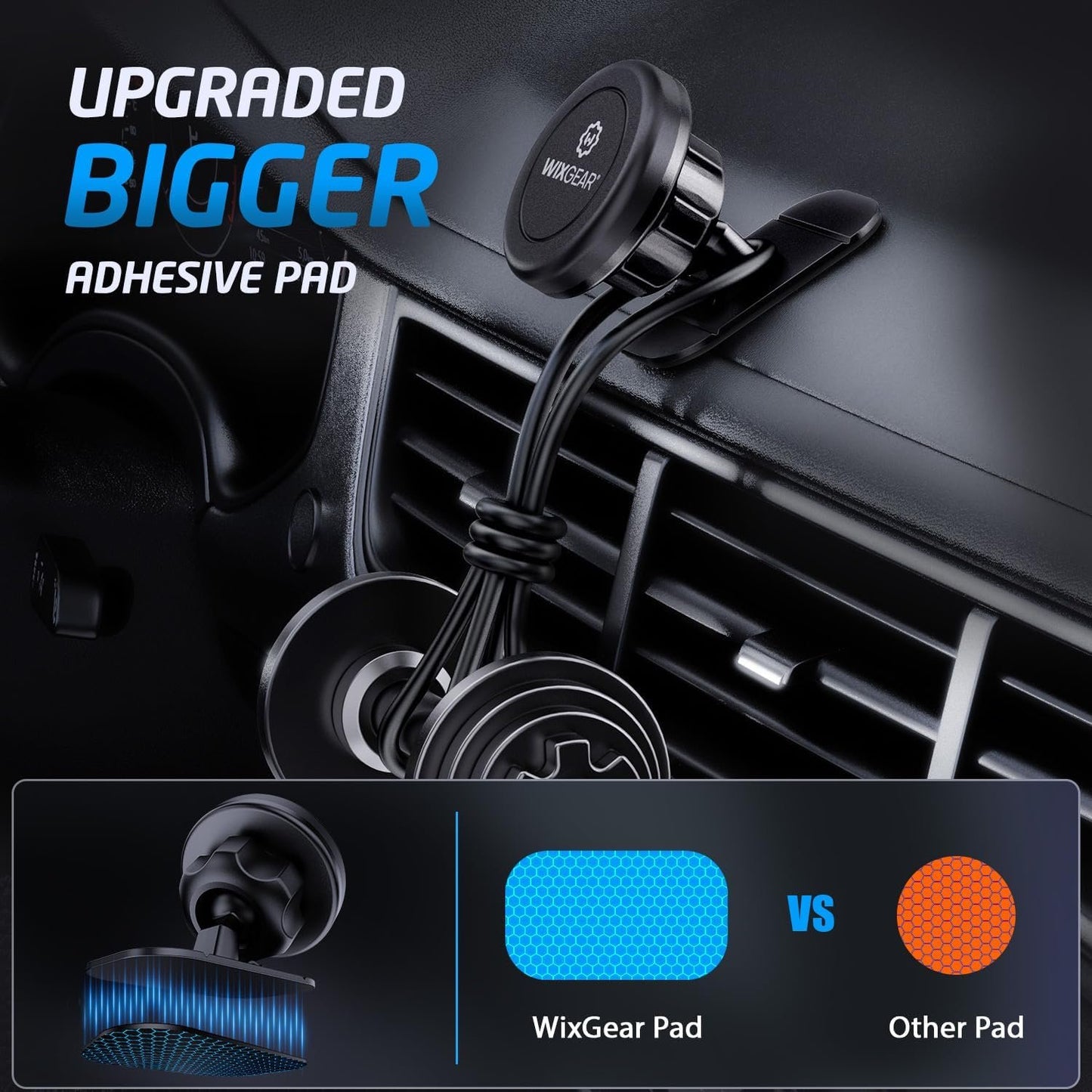 Magnetic Car Mount, WixGear Universal Stick On Mount (2 Pack) Dashboard Magnetic Phone Holder for Car, for Cell Phones and Mini Tablets with Fast Swift-snap Technology, Strong Phone Mount for Car