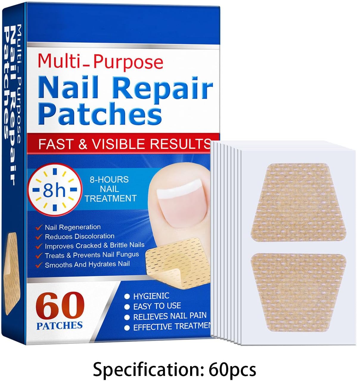 Nail Patches,Repair Patches,Care Pads,Made of Non-woven Fabric,Breathable, High Comfort,Cracked, Rough, Discolored, Brittle Nails,Restore Natural Radiance, Gentle Care,60 Tablets