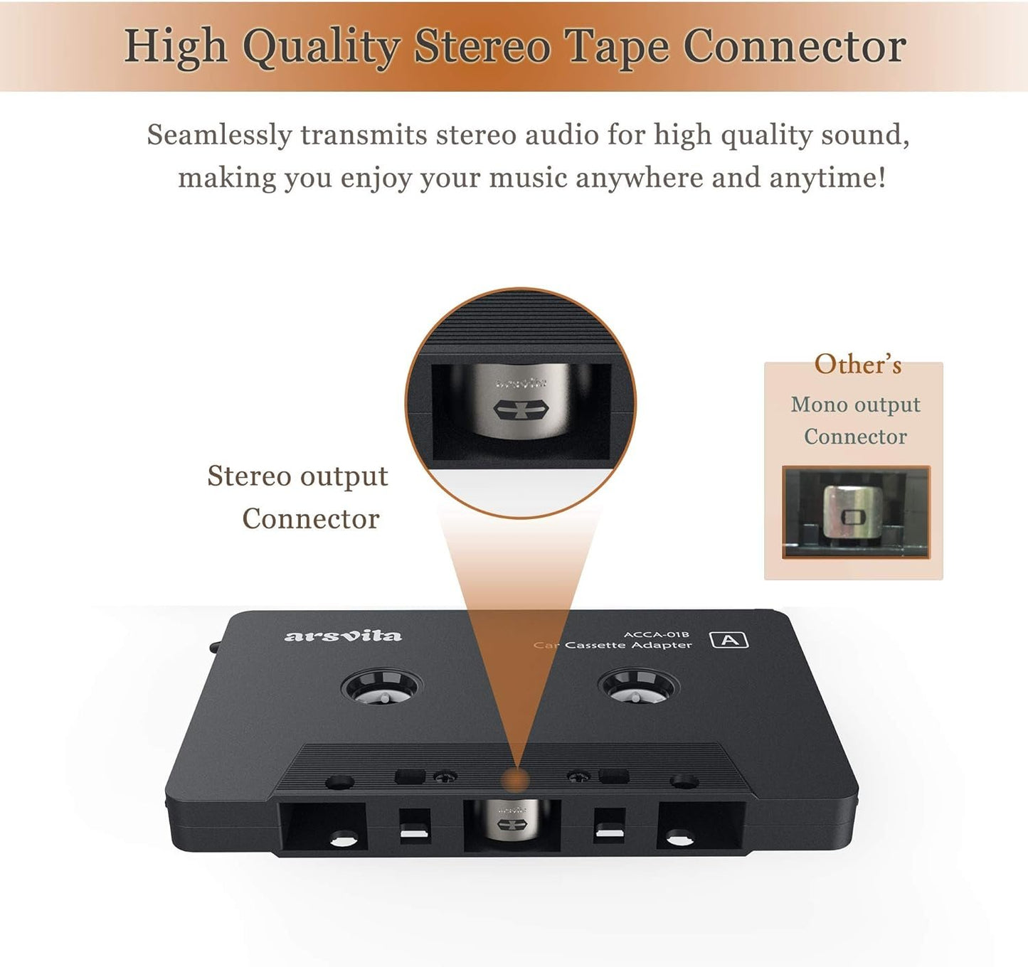 arsvita Car Audio Cassette to Aux Adapter, 3.5 MM Auxillary Cable Tape Adapter