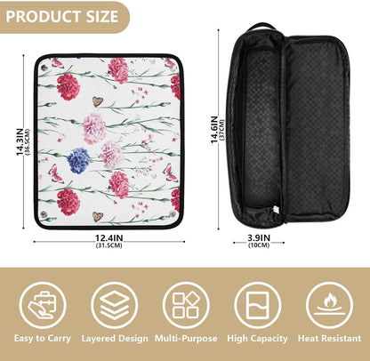FRODOTGV Nature Garofani Borsa da viaggio per strumenti per capelli caldi bianchi e tappetino resistente al calore Custodia da viaggio portatile per utensili caldi e accessori per la cura dei capelli