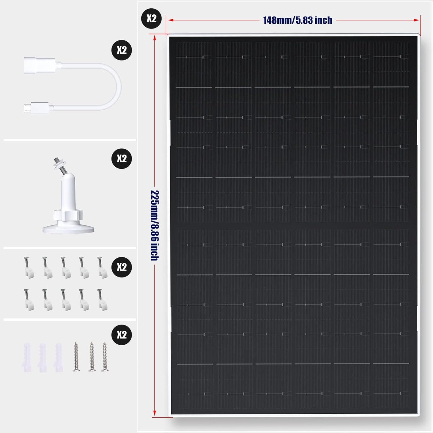 VUEBEE 7W USB C Solar Panel for Security Camera, Solar Charger Compatible with Eufycam 2C/2C Pro/2/2 Pro/E20/E40/E, with Micro USB Connector (2 Pack)