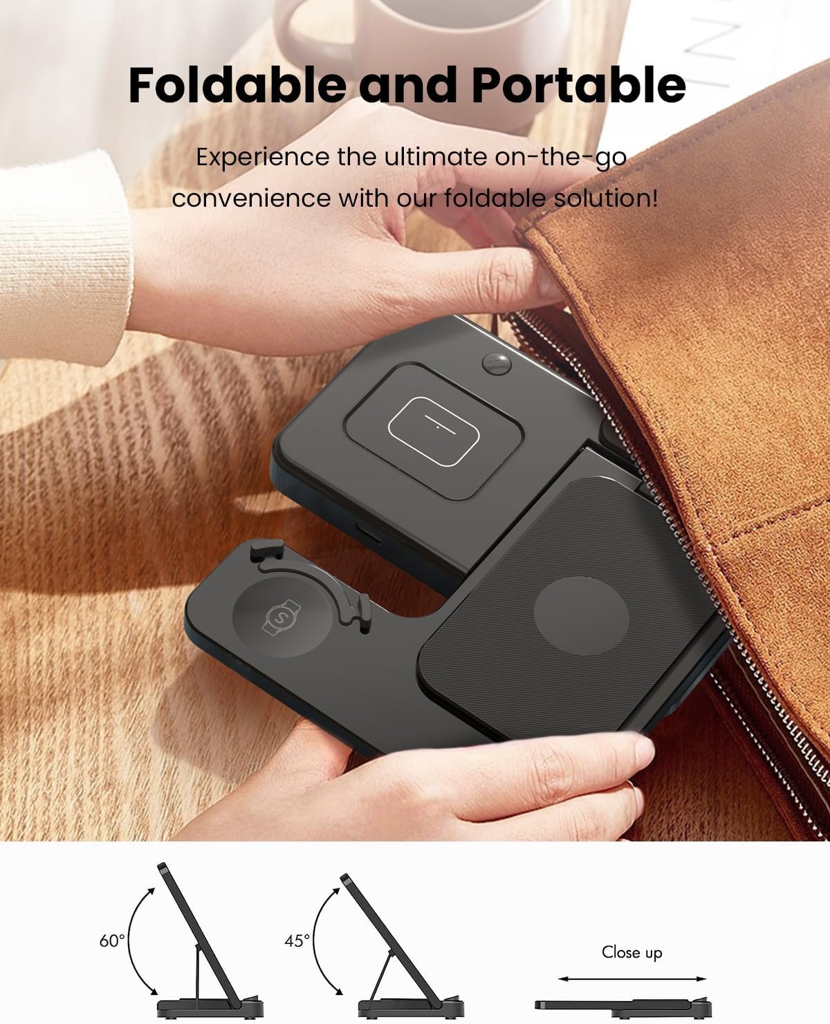 GEEKERA Wireless Charger for Samsung, 3 in 1 Foldable Wireless Charging Station for Samsung Galaxy S24 Ultra Plus S23 S22 S21 S20, Z Flip/Fold 5 4 3, Watch 6 5 4 3 Active, Buds 2 Pro/Live, Android