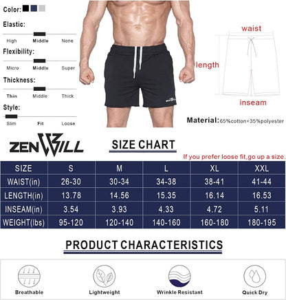 ZENWILL Mens Workout Sport Shorts Gym Athletic Short for Men with Towel Belt