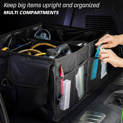 Car Trunk Foldable Multi-Compartment Car Organizer With Removal Lid Foldable Trunk Organizer For Suvs & Sedans Sturdy Car Organization For Car Accessories (Black)