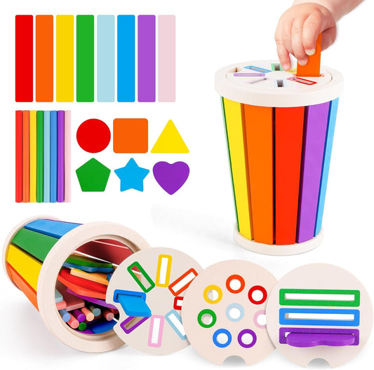 FCSONU Toddlers Montessori Toys for 1 2 3 Year Old Boys Girls, Learning Color Shape Sorting Toys for Ages 2-4 Kid, Sensory Toys for Toddlers 1-3, Birthday for Baby 12-18 Months Old