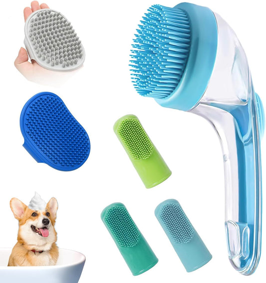 Pet Bath Massage Brush, Dog Bath Scrubber Short Hair, 7.87x5.91x1.18 inches Silicone Soft Grooming Accessories, Washing, Massaging Showerhead, and Teeth Cleaning Tool for Animals