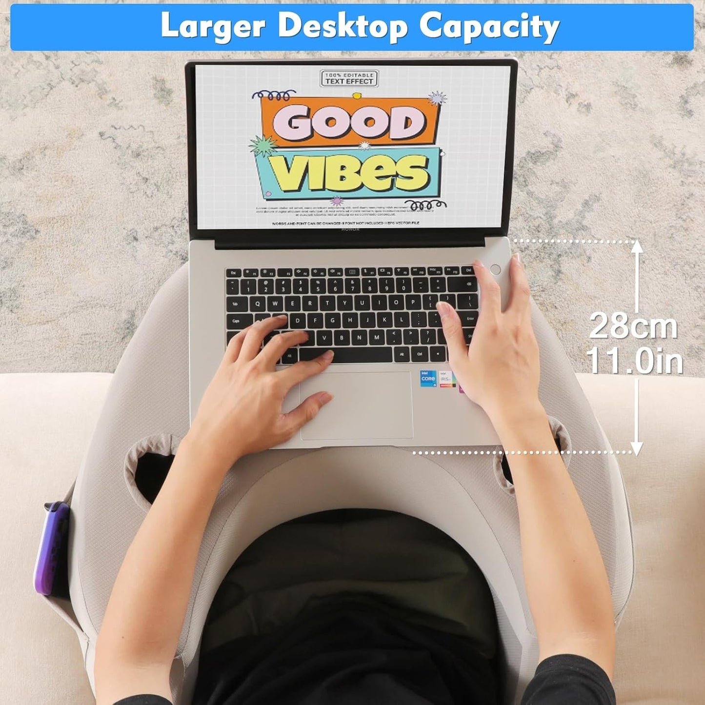 Reading Pillow for Gaming, Enlarge Arm Rest Pillow with Laptop Stand&Pocket for Adult, 100% Memory Foam Bed Rest Pillow for Gaming, Reading, Working, Laptop Desk Pillow for Couch Bed Floor,Grey