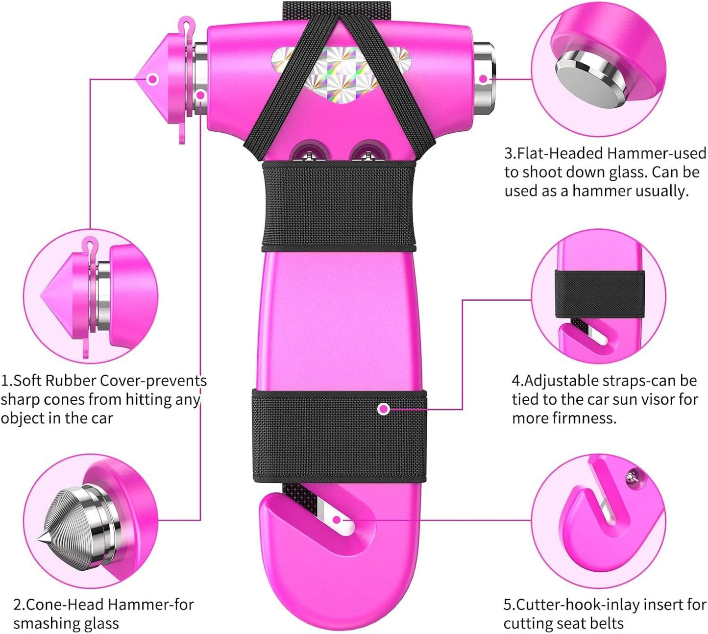 BSUXMAFG Car Safety Hammer, 2 Pack 3-in-1 Emergency Escape Tool with Window Breaker and Seat Belt Cutter, Safety Emergency Car Escape Tool for Car, Office, Home,, Pink&Blue