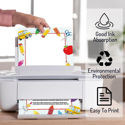 Whaline 120Pcs Back to School Stuff Letterhead Paper Apples Bus Pattern Border Stationery Paper Computer Printing Writing Letters for First Day of School Classroom Supplies, 8.5 x 10.6 Inch