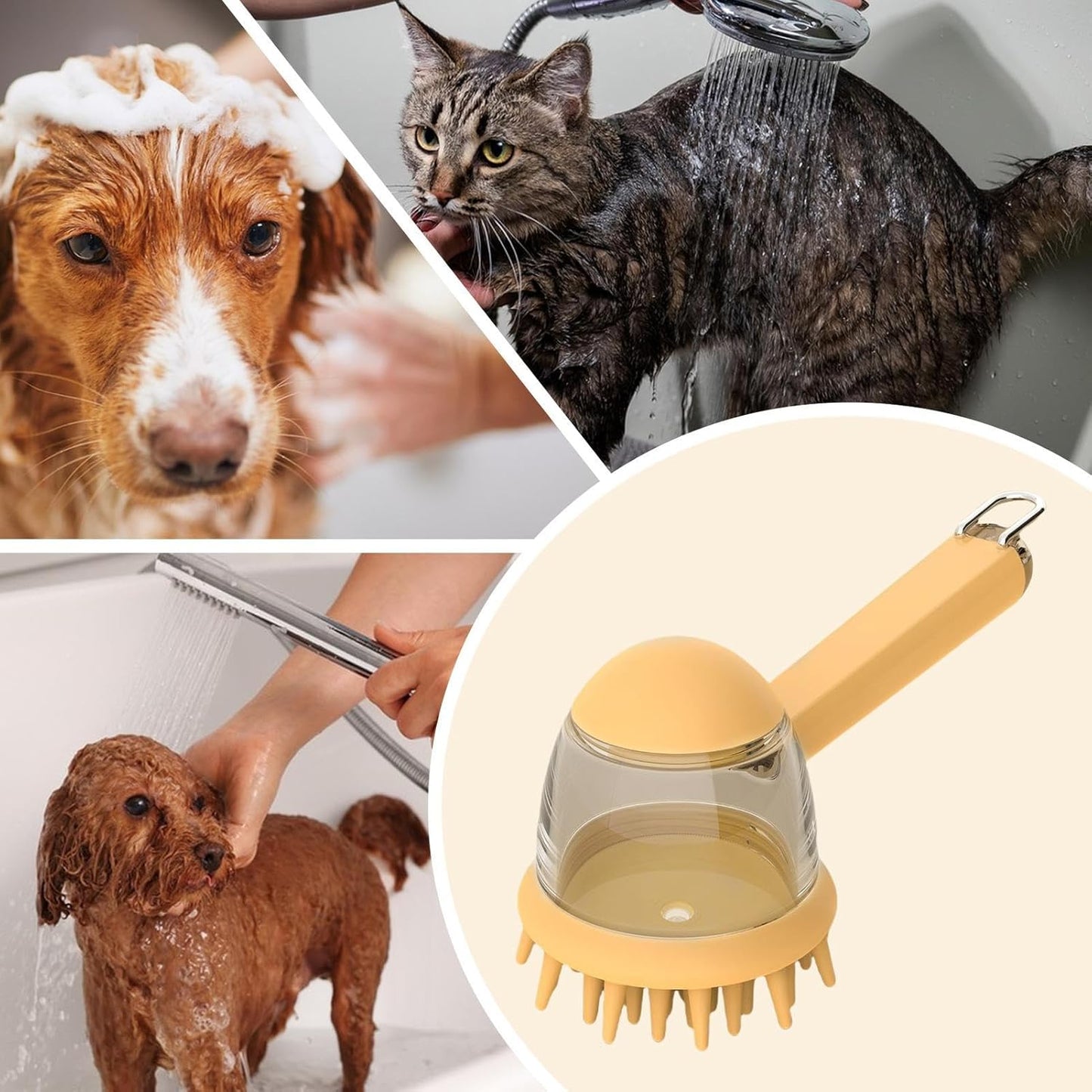Dog Bath Brush, non Slip Dog Shampoo, 7,32 x 2,95 in Brush with Soap, Dispenser Ergonomico Pet, Cleaning Tool Bathing for Washing, Massaggio, Pet Grooming, Bath Time Essentials