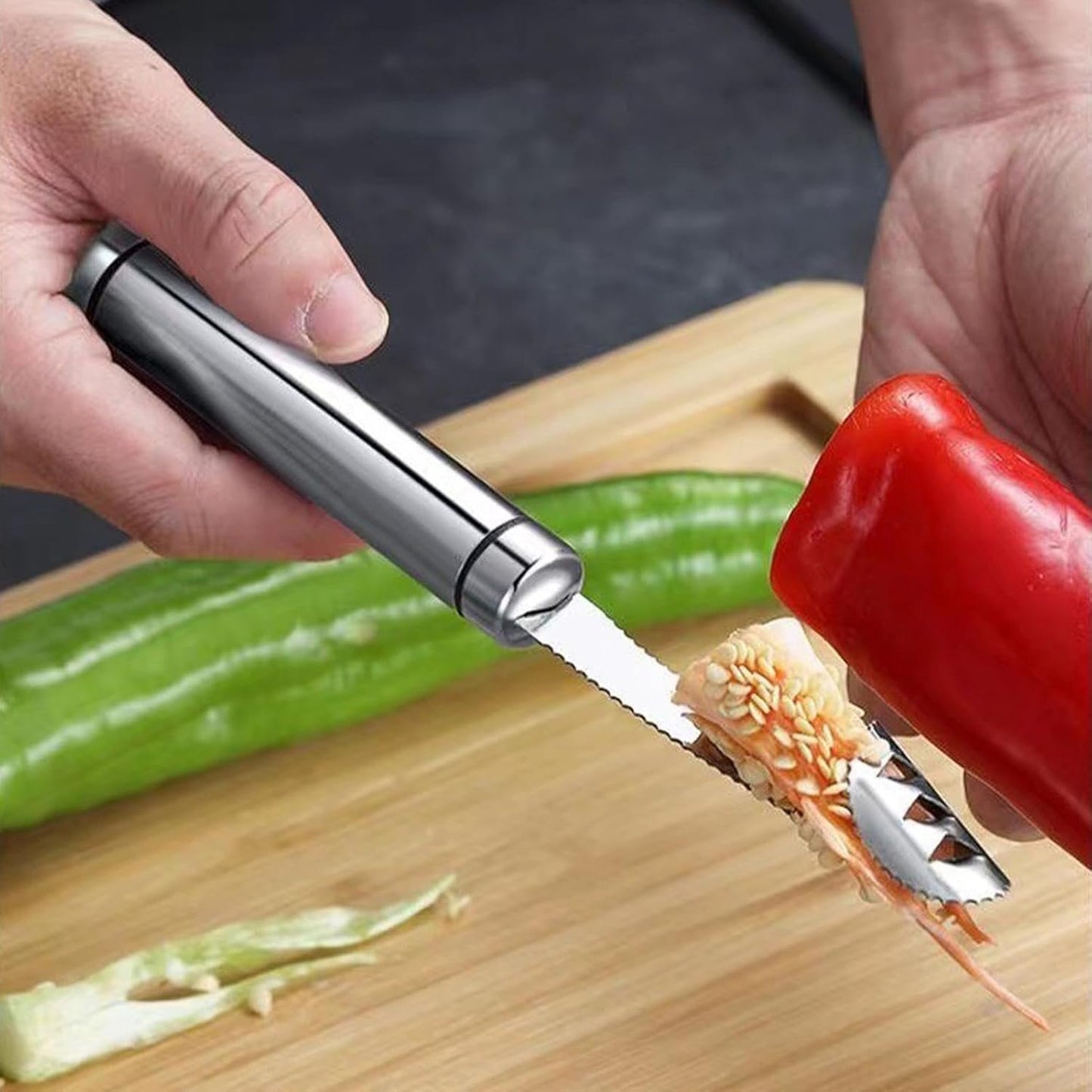 Svuoti-peperoni, Sottopomodori - 2 pezzi Svuota frutta seghettata,Accessori per barbecue da cucina, vuoti portatili utensili gadget da cucina per pomodori, zucchine