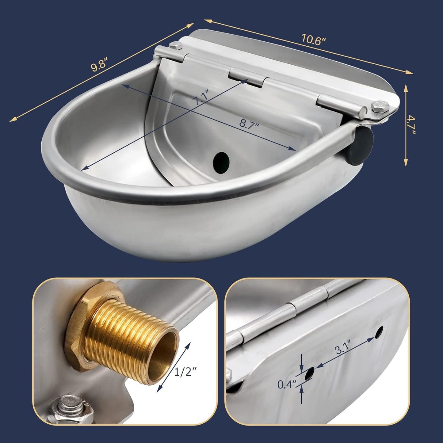 Automatic Water Dispenser for Dogs,304 Stainless Steel Automatic Chicken Waterer,Outdoor Dog Water Bowl with Brass Float Valve,Water Feeder for Livestock Poultry Duck Horse Goat Sheep