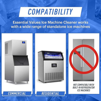 Essential Values 2-Pack Ice Machine Cleaner and Descaler 16 fl oz, Nickel Safe Descaler | Ice Maker Cleaner Compatible with All Major Brands (Scotsman, KitchenAid, Affresh)