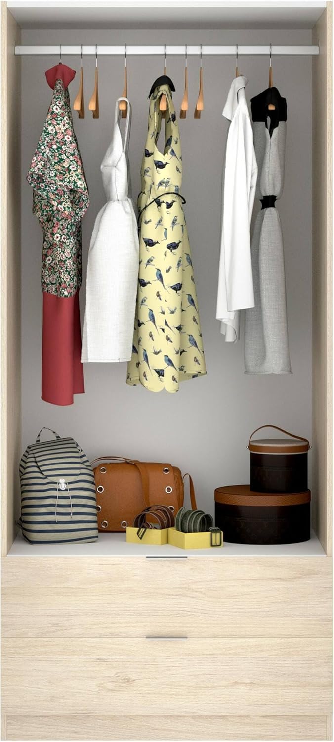 Dmora - Wardrobe Pisanino, Wardrobe for Bedroom, Wardrobe with 2 Hinged Doors and 2 Drawers, 81 x 52 x 184 cm, Oak