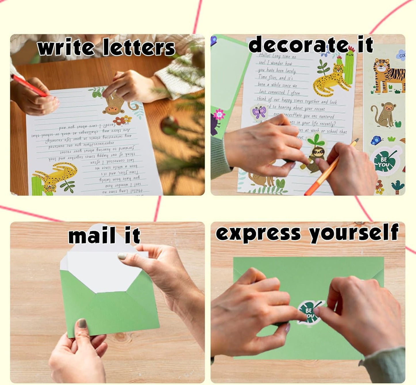 Paper Master Lined Stationary Paper and Envelopes Set for Kids Safari Animal Stationary Set with Lined Letter Writing Paper 30 Sheets + 20 Envelopes, 8.3 x 5.9 Inch of Each Stationary Paper